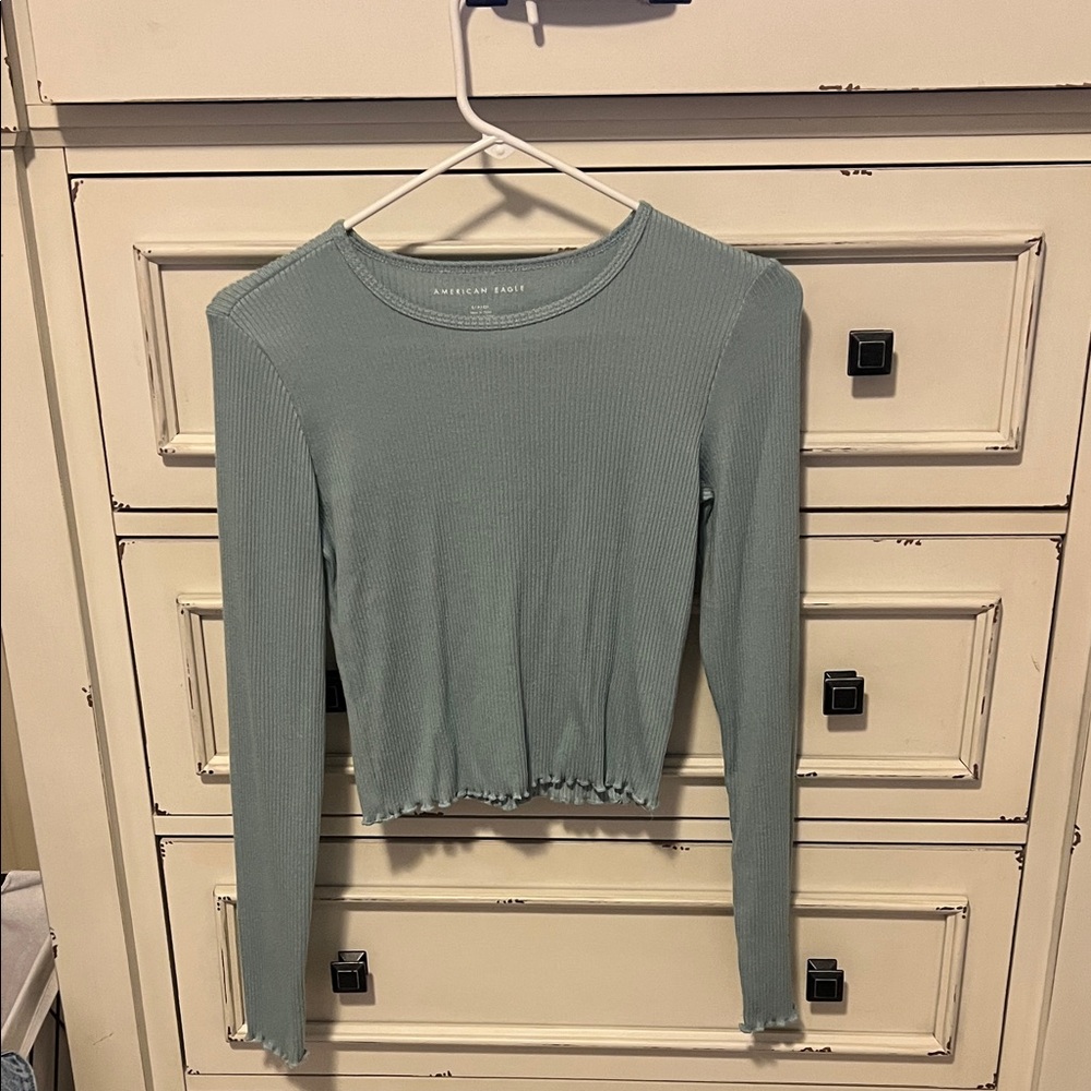 American Eagle Outfitters Ribbed Blouse - Light Green